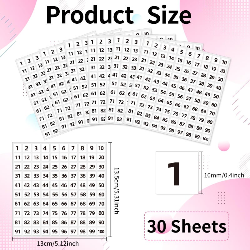 STARLIBOO 1 to 100 Consecutive Number Stickers, 0.4 inch Square Small Number Stickers Labels for Inventory, Storage, Organizing, Boxes, Bins, Toolbox, Locker (3000 Labels, White) - Image 2