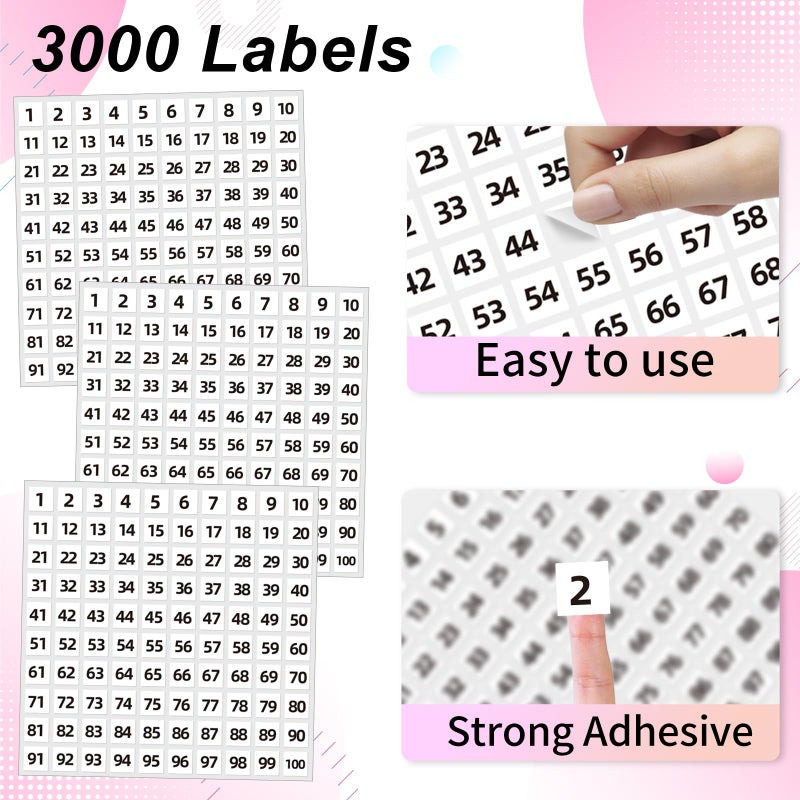 STARLIBOO 1 to 100 Consecutive Number Stickers, 0.4 inch Square Small Number Stickers Labels for Inventory, Storage, Organizing, Boxes, Bins, Toolbox, Locker (3000 Labels, White) - Image 3