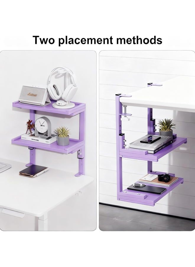 Spacrea clamp on Desk Shelf, 2 Tier Office Desk Shelves Organizer, Wood Desktop Supplies Storage Rack, Desk Organizers and Accessories (Purple) - Image 3