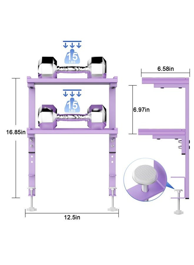 Spacrea clamp on Desk Shelf, 2 Tier Office Desk Shelves Organizer, Wood Desktop Supplies Storage Rack, Desk Organizers and Accessories (Purple) - Image 5