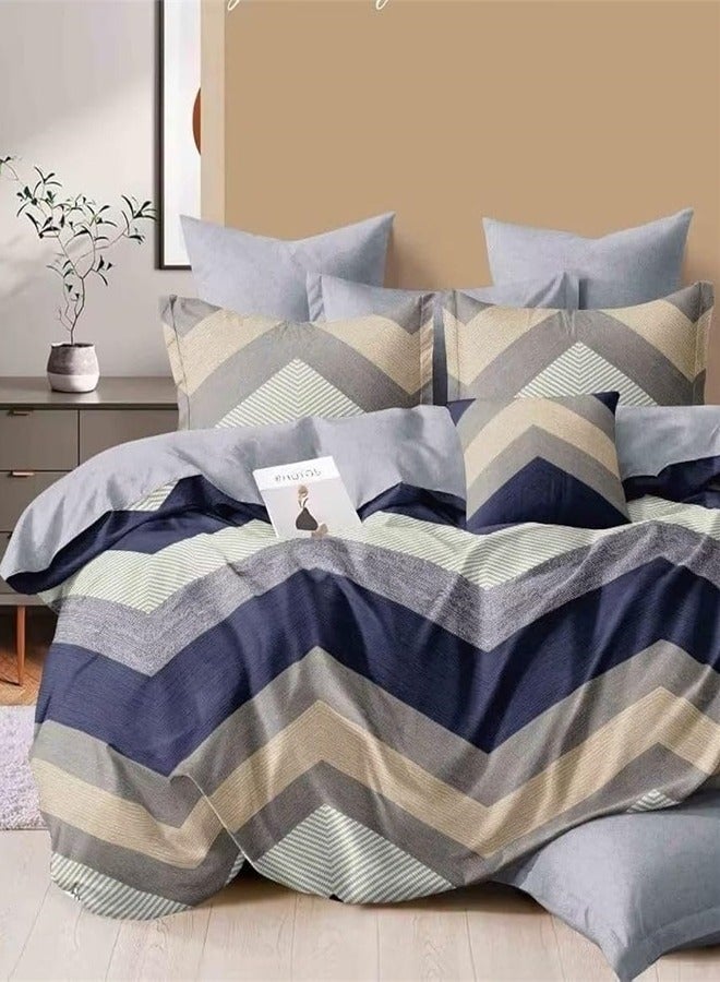 طقم سرير كينغ سايز 220x240 سم - 6 قطع، قماش ميكروفايبر - 1 غطاء لحاف، 1 ملاءة مشدودة، 4 أغطية وسائد، قابل للتنفس، مريح وناعم (الحشوة غير مشمولة)