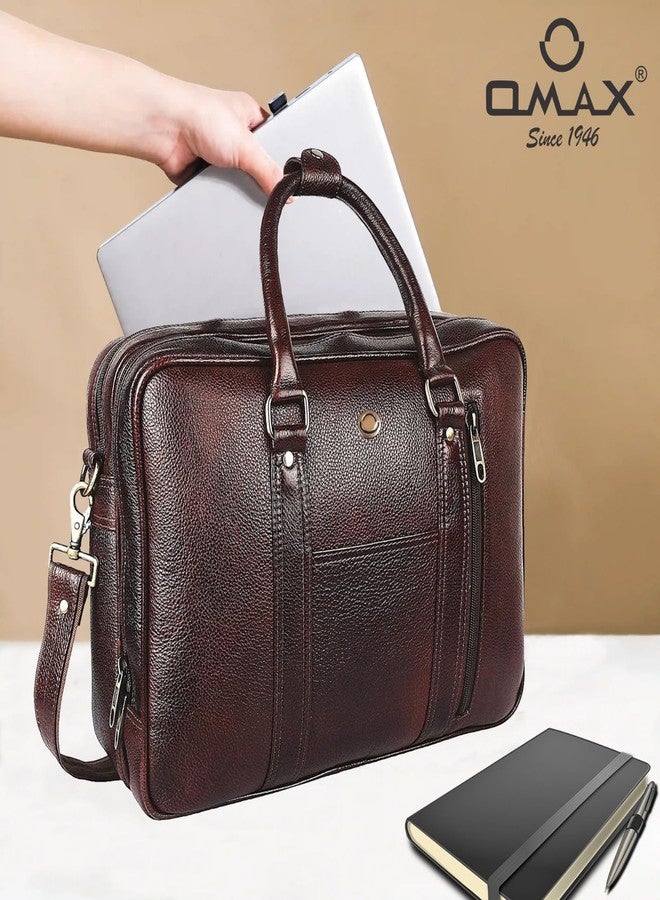 OMAX Brown Color Genuine Leather Double Compartment Messenger Laptop Bag LTHR03 - Image 5