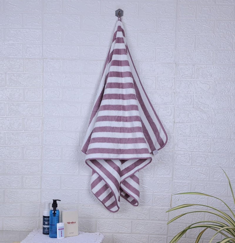 Fezora® Microfiber Bath Towels Strip | (70x140) Extra Soft Plush & Quick Dry High Absorbency Large Size Towels for Bathing (Wine & White) - Image 2