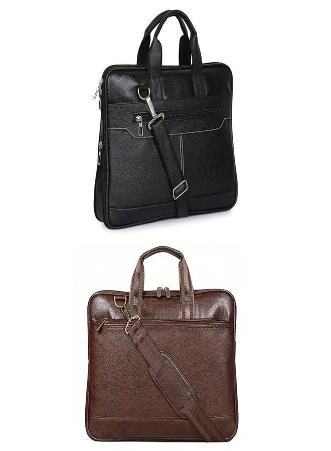 Treggo Premium Leather Laptop Briefcase for Men, Brown,Black Set of 2, Adjustable Shoulder Strap, Multiple Compartments, Professional Office Messenger Bag - Image 1