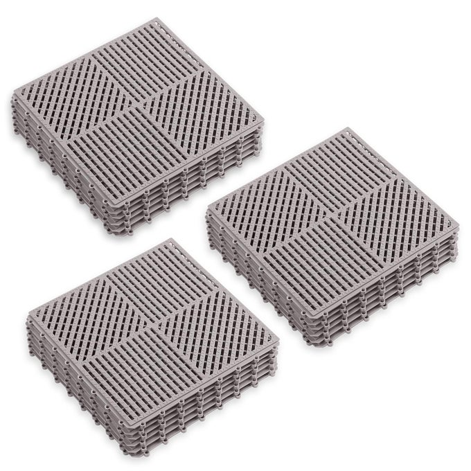 18 PACK MODULAR INTERLOCKING FLOOR MAT RUBBER OUTDOOR TILES WITH DRAINAGE HOLES FOR SWIMMING POOL BATHROOM SHOWER SAUNA ROOM GARAGE BOAT 1212 GRAY