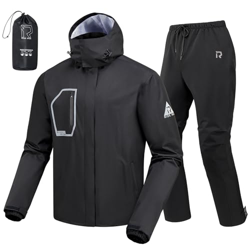 RIDEIRON Rain Suit, Motorcycle rain gear for men, 15000mm Rating,Reflective, Detachable Hood - Image 1