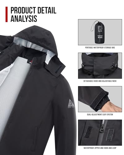 RIDEIRON Rain Suit, Motorcycle rain gear for men, 15000mm Rating,Reflective, Detachable Hood - Image 4