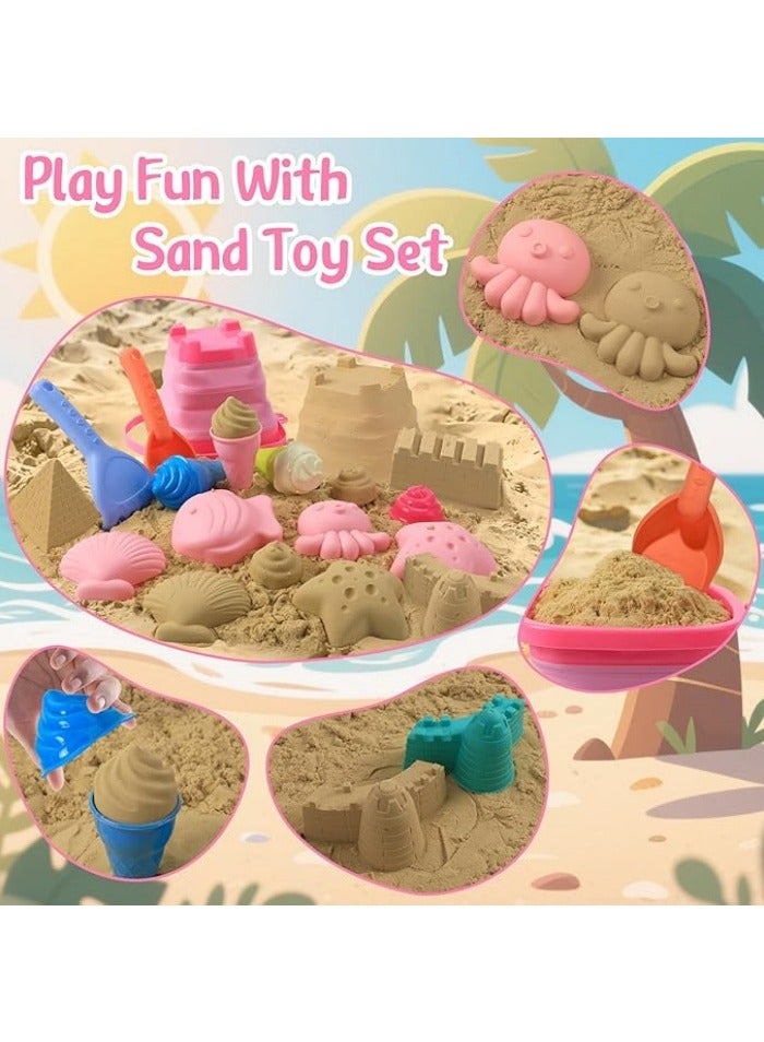 Collapsible Beach Toys Sand Set with Bucket, Shovels  Molds - Foldable Sandbox Toys for Kids Ages 4-12, Includes Mesh Storage Bag - Perfect for Beach Vacation, Summer Travel, Toddler Outdoor Play - Image 4