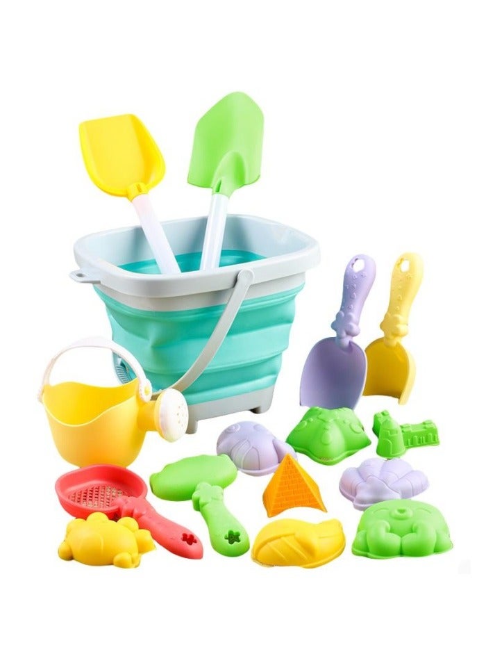 Collapsible Beach Toys Sand Set with Bucket, Shovels  Molds - Foldable Sandbox Toys for Kids Ages 4-12, Includes Mesh Storage Bag - Perfect for Beach Vacation, Summer Travel, Toddler Outdoor Play - Image 1