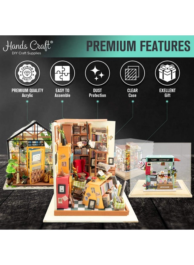 هاندز كرافت علبة عرض بيت الدمى المنمنمة غطاء غبار أكريليك قاعدة خشبية غطاء غبار شفاف شفاف مقتنيات صندوق تجميع نموذج منزل DIY (Df01M) - Image 4