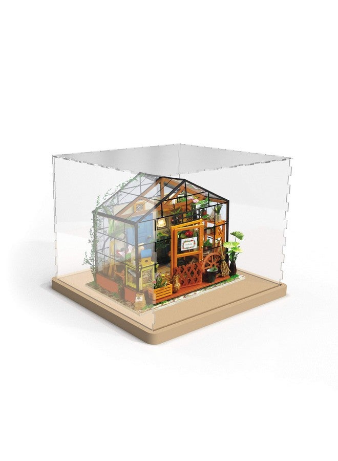 هاندز كرافت علبة عرض بيت الدمى المنمنمة غطاء غبار أكريليك قاعدة خشبية غطاء غبار شفاف شفاف مقتنيات صندوق تجميع نموذج منزل DIY (Df01M) - Image 2