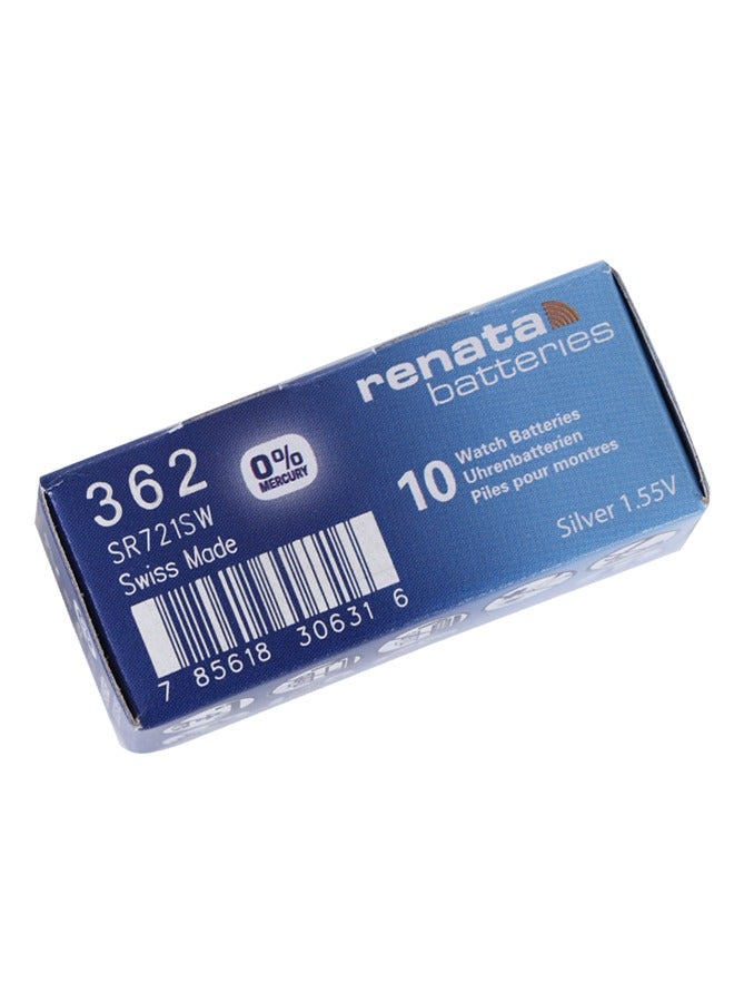 Renata wristwatch battery - Swiss made, 1.55V button cell, Renata Long Life Battery, Strap (10 pcs) 362-1, SR721SW - Image 1