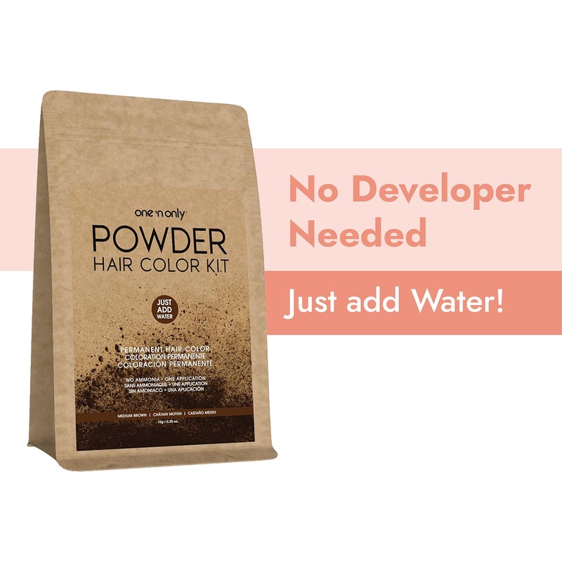 One N Only One N' Only Powder Hair Color Kit, Medium Brown, Permanent Color in Single Application, 100% Gray Hair Coverage without Lift, Just Add Water - No Developer Needed, Vegan and Cruelty Free - Image 3