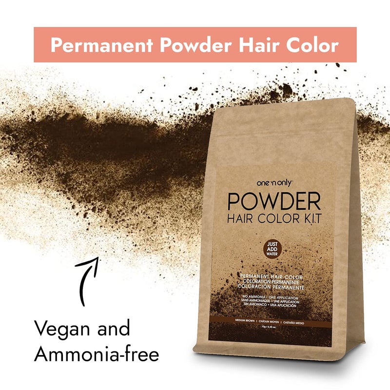 One N Only One N' Only Powder Hair Color Kit, Medium Brown, Permanent Color in Single Application, 100% Gray Hair Coverage without Lift, Just Add Water - No Developer Needed, Vegan and Cruelty Free - Image 4