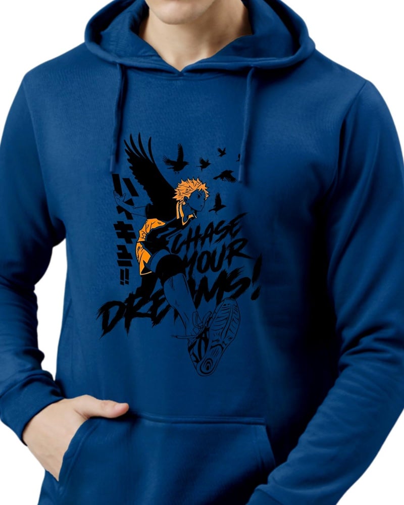 ADRO Men's 320 GSM Cotton Printed Hoodie - Chase Your Dreams Design in Royal Blue - Image 2