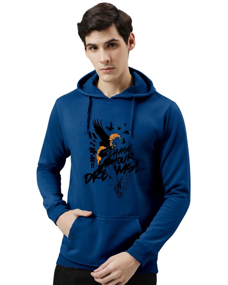 ADRO Men's 320 GSM Cotton Printed Hoodie - Chase Your Dreams Design in Royal Blue - Image 4