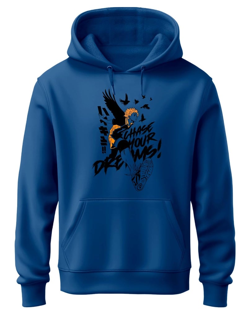 ADRO Men's 320 GSM Cotton Printed Hoodie - Chase Your Dreams Design in Royal Blue - Image 1