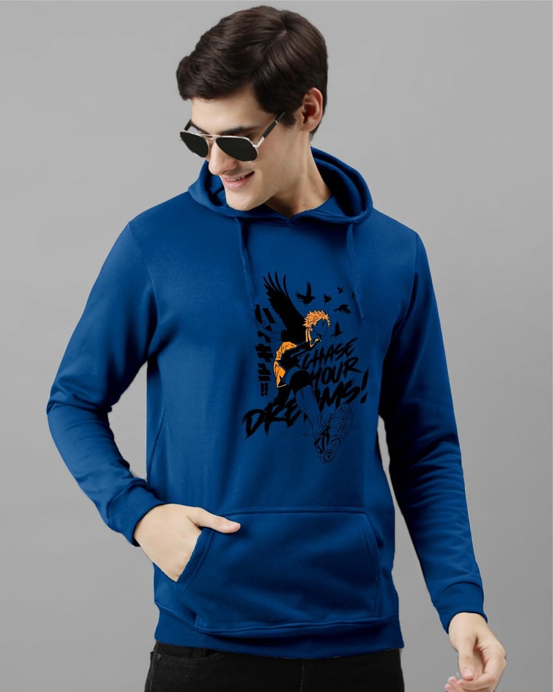 ADRO Men's 320 GSM Cotton Printed Hoodie - Chase Your Dreams Design in Royal Blue - Image 5