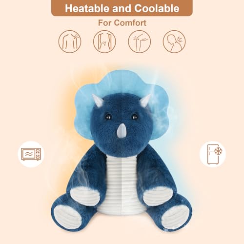 SuzziPals Microwavable Coolable Triceratops Dinosaur Stuffed Animals Heated Stuffed Animal Heating Pads for Soothing Relaxation Navy Blue Dino Plush for Stress Relief Plushies Dinosaur Gifts - Image 5