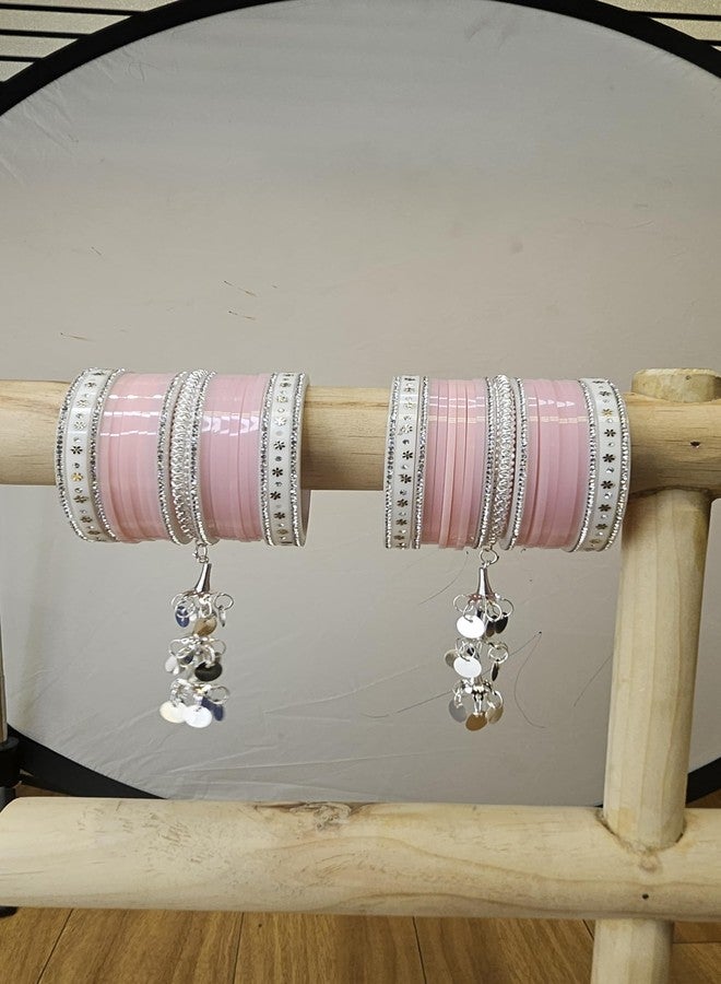 BANGLESKART Punjabi Collection Lite Bridal Chuda Normal Use Fabulous Design Build Quality Beautifully Made Chura Bangle Set for Girls Baby Pink (2.6) - Image 3