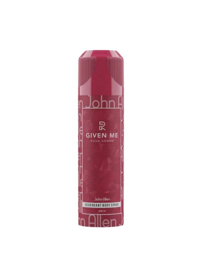 John Allen Given Me Pour Homme Deodorant Body Spray - 200ml  - Image 1
