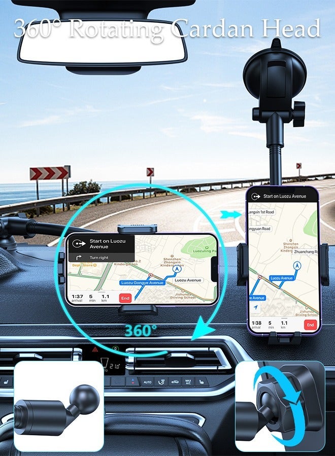 DUNISO Phone Holder Mount for Car Dashboard Windshield 360 Degree Rotation Dashboard Car Clip Mount Stand Phone Holder Suitable for All Cell Phone Automobile Interior - Image 2