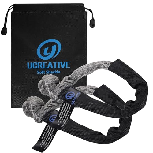 Ucreative 2Pcs Synthetic Soft Shackle 1/2 Inch x 22 Inch (56,000lbs Breaking Strength) with Extra Sleeves (Gray) - Image 1