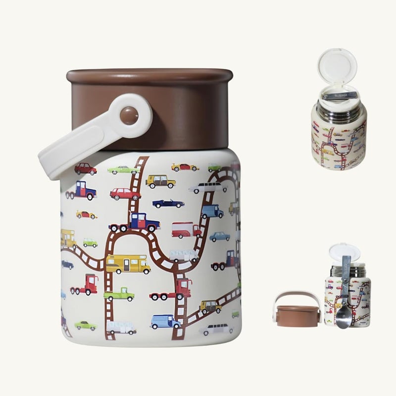 TOM  BELL Insulated food jars for Kids 500ml,Double Wall Lunch boxes for School, Portable, foldable spoon, Premium 316 Stainless Steel, Hot and cold lunch box jar (Brown Lunch Box, 500ml) - Image 1