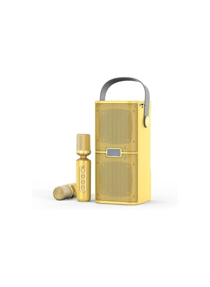 YS-218 Portable Bluetooth Speaker Dual Microphone all-in-one Family Outdoor Karaoke Party TF Audio - Gold - Image 1