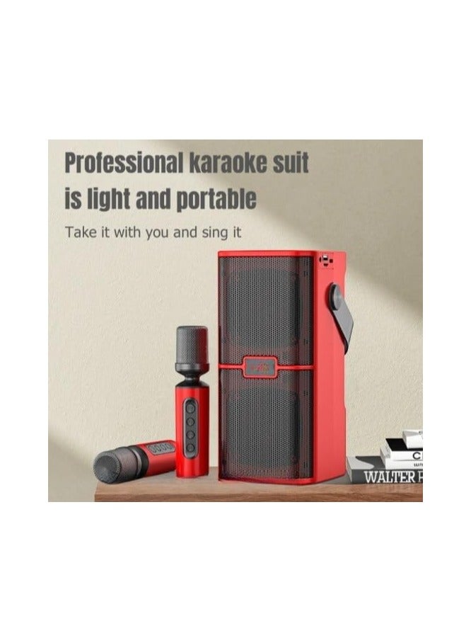 YS-218 Portable Bluetooth Speaker Dual Microphone all-in-one Family Outdoor Karaoke Party TF Audio - Gold - Image 3