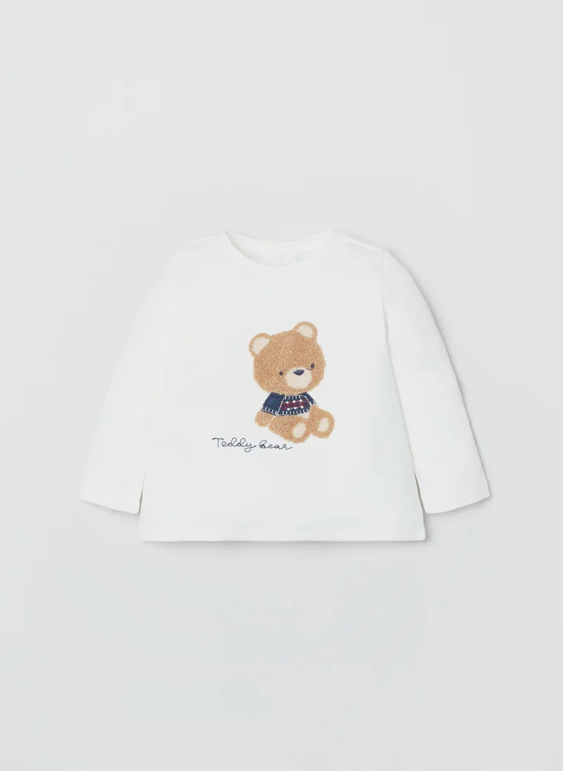 او في اس Ovs Newborn Boy Sherpa Teddy Bear Long Sleeve T-Shirt