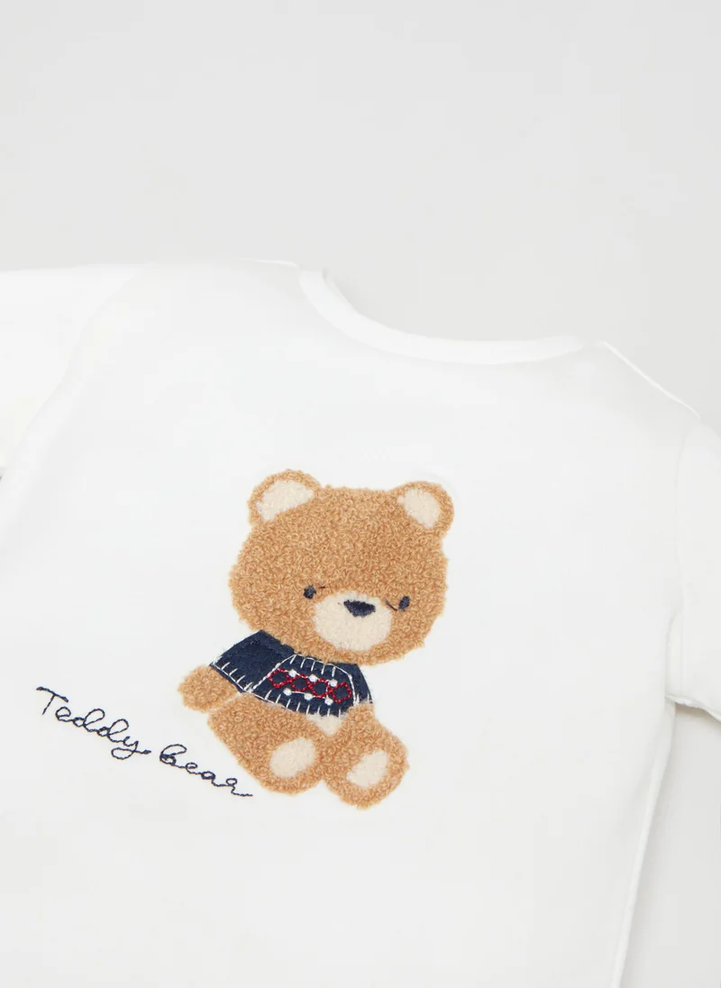 او في اس Ovs Newborn Boy Sherpa Teddy Bear Long Sleeve T-Shirt