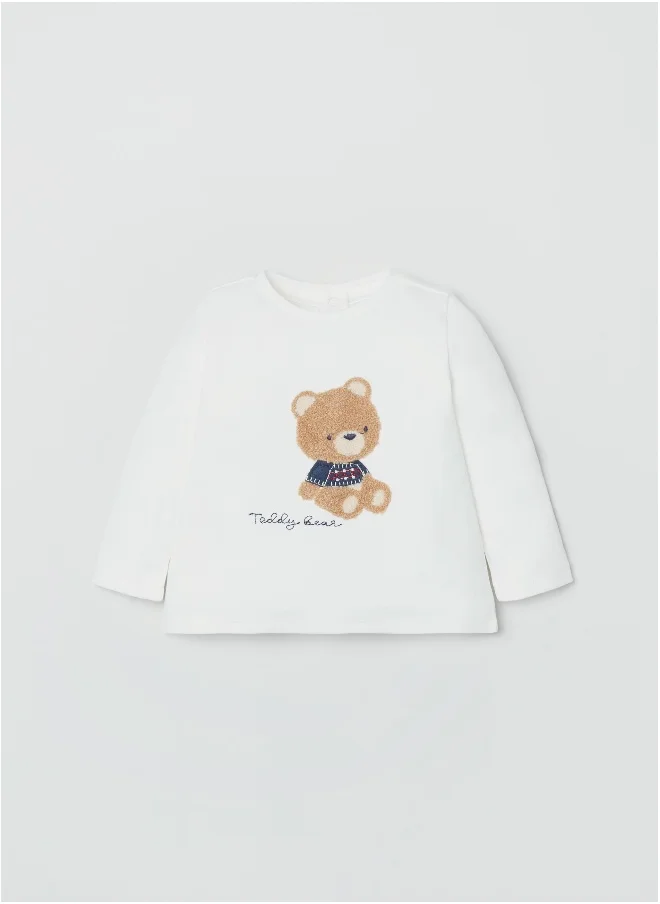 او في اس Ovs Newborn Boy Sherpa Teddy Bear Long Sleeve T-Shirt