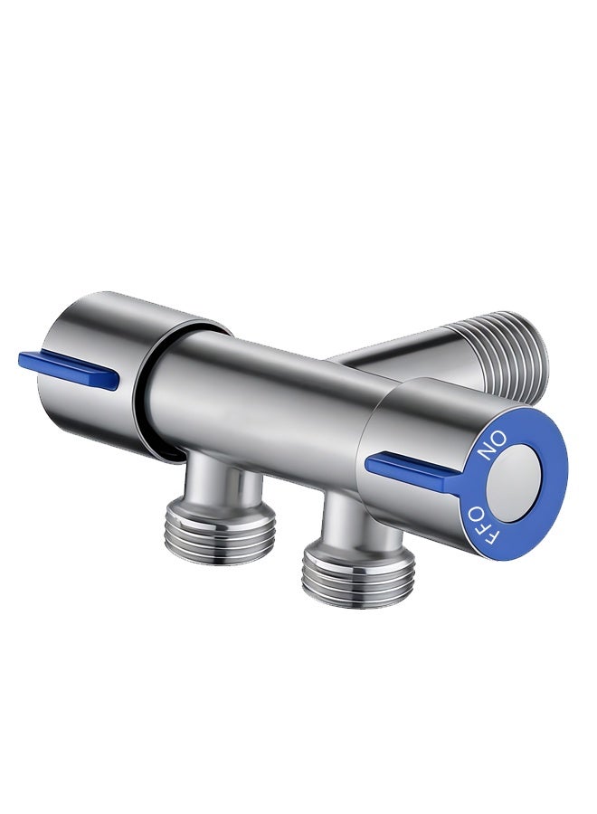 GT Stainless Steel Three-Way Multi-Function Faucet Valve - 1/2 Inch Thread (4-Point Thread), Silver - Image 1