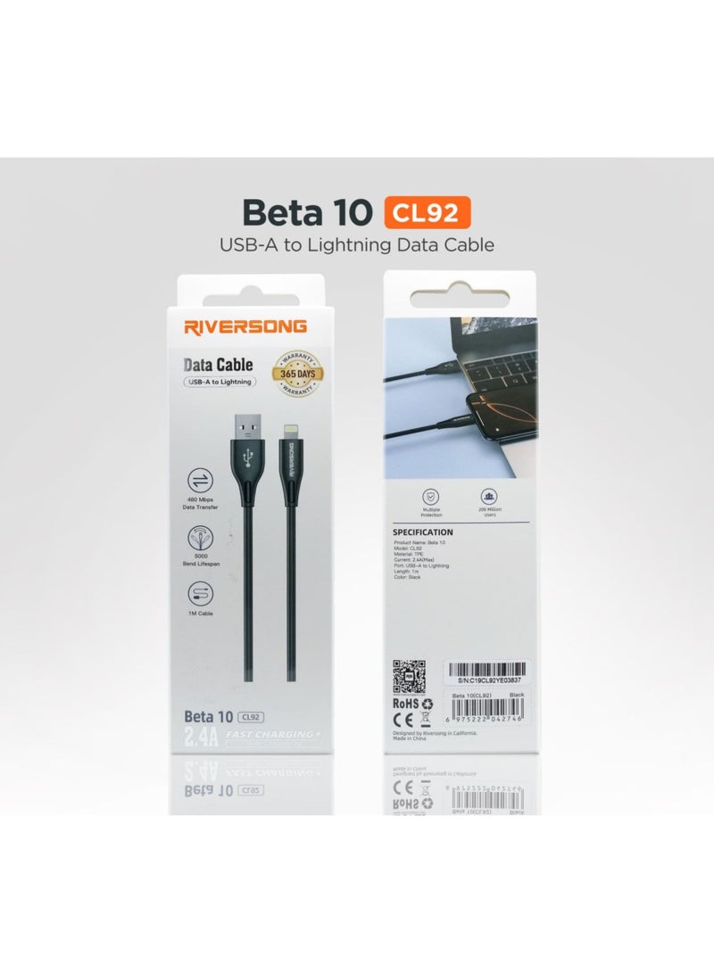 RIVERSONG USB-A to Lightning Cable 1m, Fast Charging iPhone Cable 2.4A, 480 Mbps Data Transfer, Durable TPE, 5000+ Bend Lifespan, iPhone/iPad Charger Cord, CL92 - Image 3