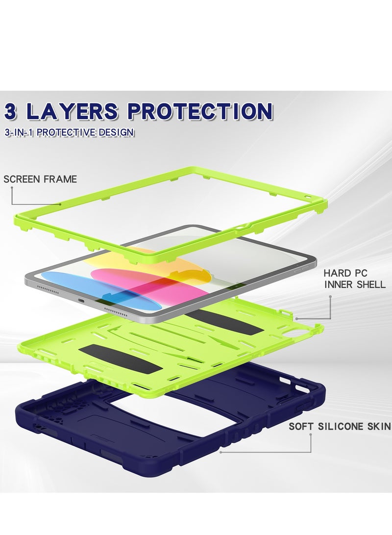 GULFLINK Shockproof High Impact Protective Case Cover with Kickstand for ipad 10th 10.9 inch 2022（A2757/A2777）Navyblue+lime - Image 2