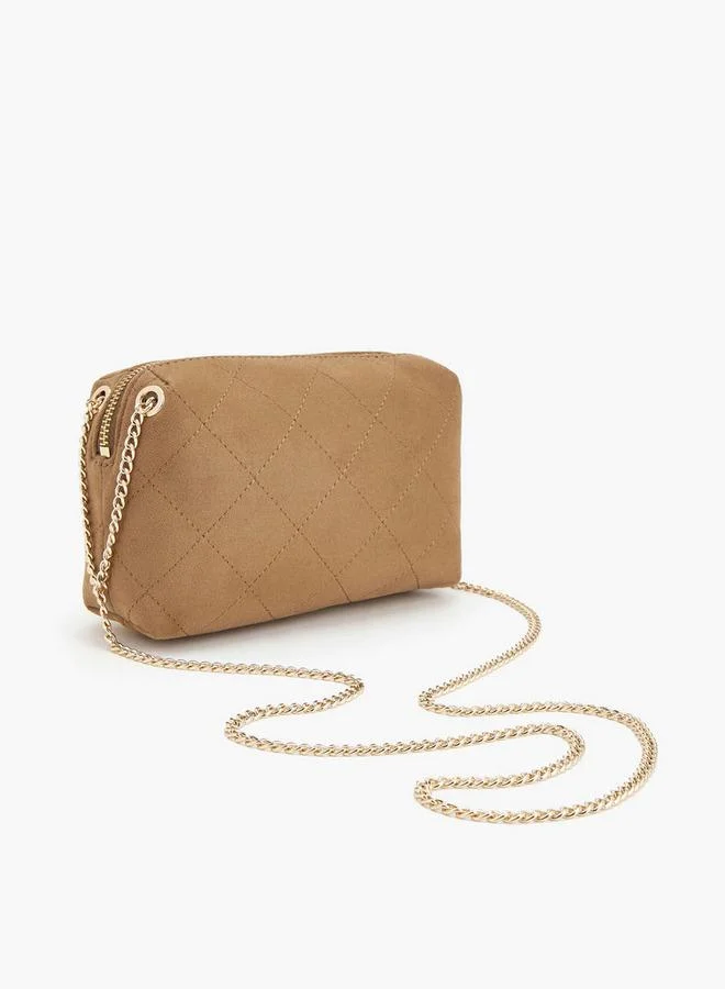 Celeste TAUPE Quilted Suede Crossbody Bag With Zip Closure for Women | Best Price UAE
