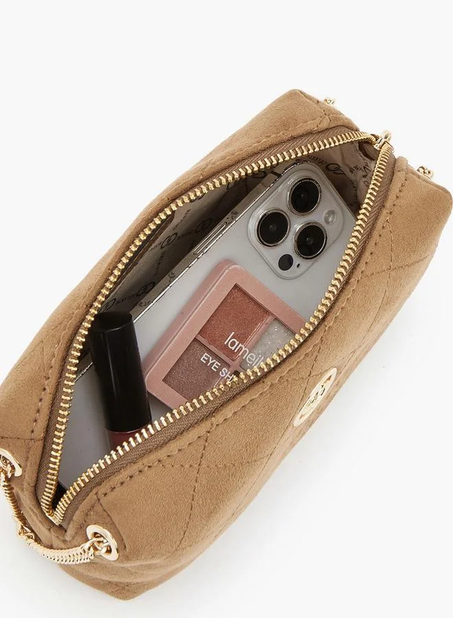 Celeste TAUPE Quilted Suede Crossbody Bag With Zip Closure for Women | Best Price UAE