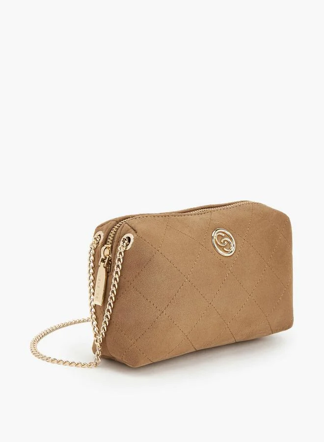 Celeste TAUPE Quilted Suede Crossbody Bag With Zip Closure for Women | Best Price UAE