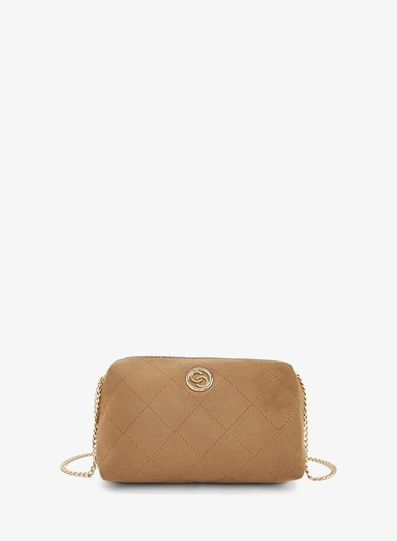 Quilted Suede Crossbody Bag With Zip Closure