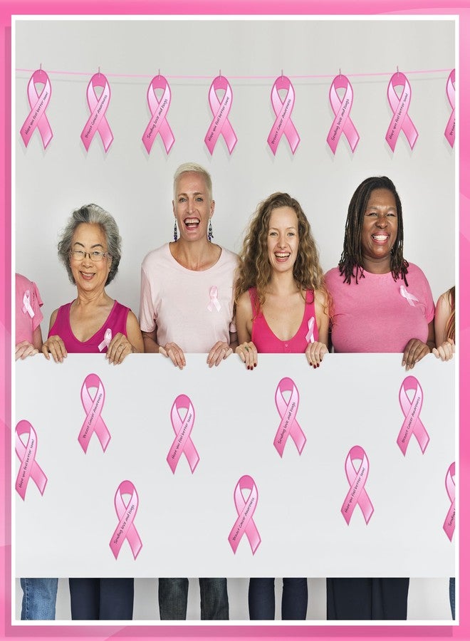 Wehhbtye 150 Pcs Breast Cancer Ribbon Cutouts, Pink Cancer Awareness Cutouts with Wooden Clips and 24 Yard Ribbons, Pink Awareness Paper Ribbon for Woman Charity Fundraising and Decorating - Image 4