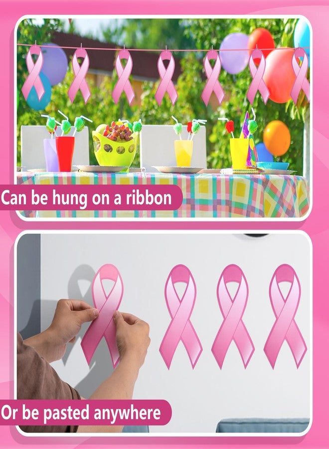 Wehhbtye 150 Pcs Breast Cancer Ribbon Cutouts, Pink Cancer Awareness Cutouts with Wooden Clips and 24 Yard Ribbons, Pink Awareness Paper Ribbon for Woman Charity Fundraising and Decorating - Image 3