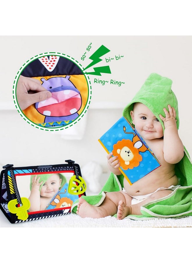 Tummy Time Mirror Newborn Toys Infant Toys 0-3 Months Brain Developmental Baby Mirror Tummy Time Toys With Cloth Book&Teethers,High Contrast Black And White Baby Toys 4 6 9 12 Month Sensory Toy
