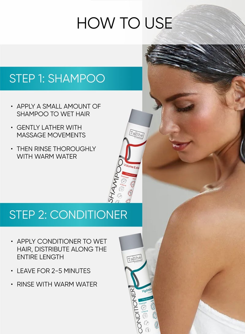 Tashe Hydration & Volume Hair Care Set | Sulfate-Free Shampoo with Silk Proteins & Conditioner with Collagen & Lavender – 2x300ml  - Image 5