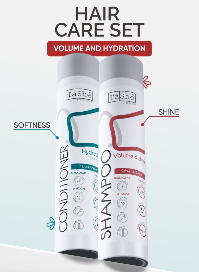Tashe Hydration & Volume Hair Care Set | Sulfate-Free Shampoo with Silk Proteins & Conditioner with Collagen & Lavender – 2x300ml  - Image 1