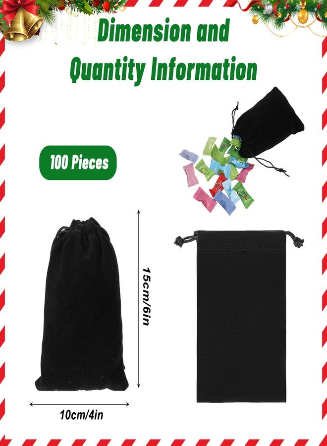 PercyEffie 100 Pcs Velvet Drawstring Bags, Black Small Velvet Pouches with Drawstring for Jewelry Earring Storage, Wedding Party Favors (4 x 6 Inch - Image 2