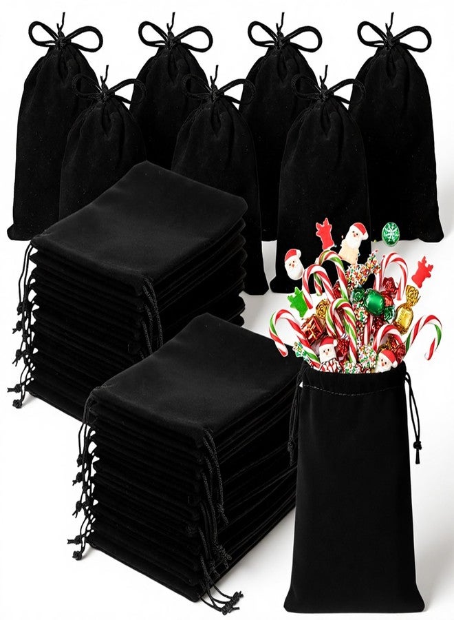 PercyEffie 100 Pcs Velvet Drawstring Bags, Black Small Velvet Pouches with Drawstring for Jewelry Earring Storage, Wedding Party Favors (4 x 6 Inch - Image 1
