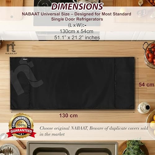 NABAAT Premium Fridge Cover Top for Single Door Refrigerator Kitchen Decor Durable Dustproof Waterproof Modern Design with 6 Side Pockets for Kitchen Accessories - 130 x 54cm (Black) - Image 3