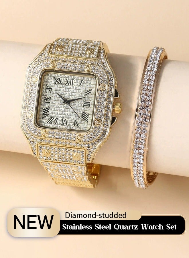 إكس أس في أو مجموعة من قطعتين -ساعة يد بلورية كوارتز متلألئة -ساعة إضافية لامعة من الألماس -شريط من الكروم -تأتي مع سوار مماثل -هدية عيد ميلاد لسيدة شابة - Image 1