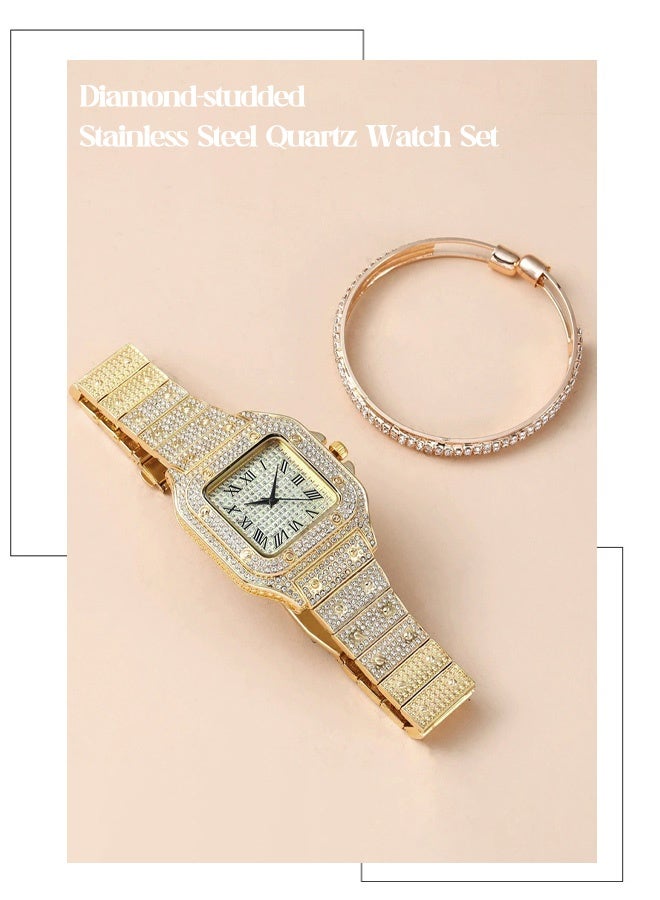 إكس أس في أو مجموعة من قطعتين -ساعة يد بلورية كوارتز متلألئة -ساعة إضافية لامعة من الألماس -شريط من الكروم -تأتي مع سوار مماثل -هدية عيد ميلاد لسيدة شابة - Image 3